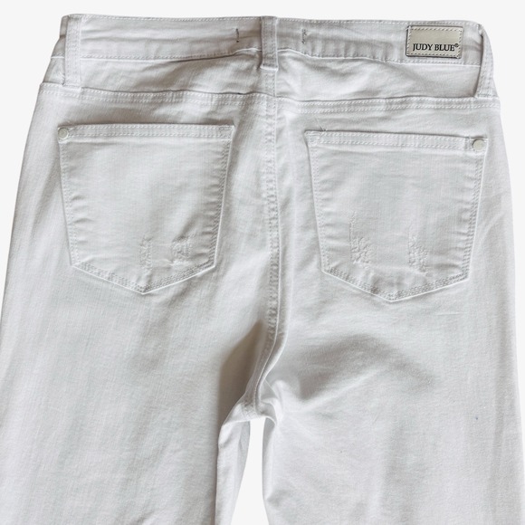 Judy Blue White Skinny Fit Jeans S Sz 7 / 28 Lace Patches Stretch Distressed - Picture 9 of 16